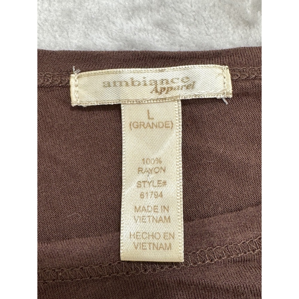 Ambiance Apparel Blouse Women's Size Large Brown Asymmetrical 1/2 Sleeve - Picture 2 of 5